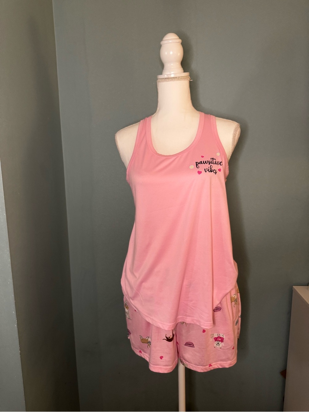 JOYSPUN pink 'Pawsitive Vibes' Tank & Shorts Pajama Set SMALL EUC Y2K